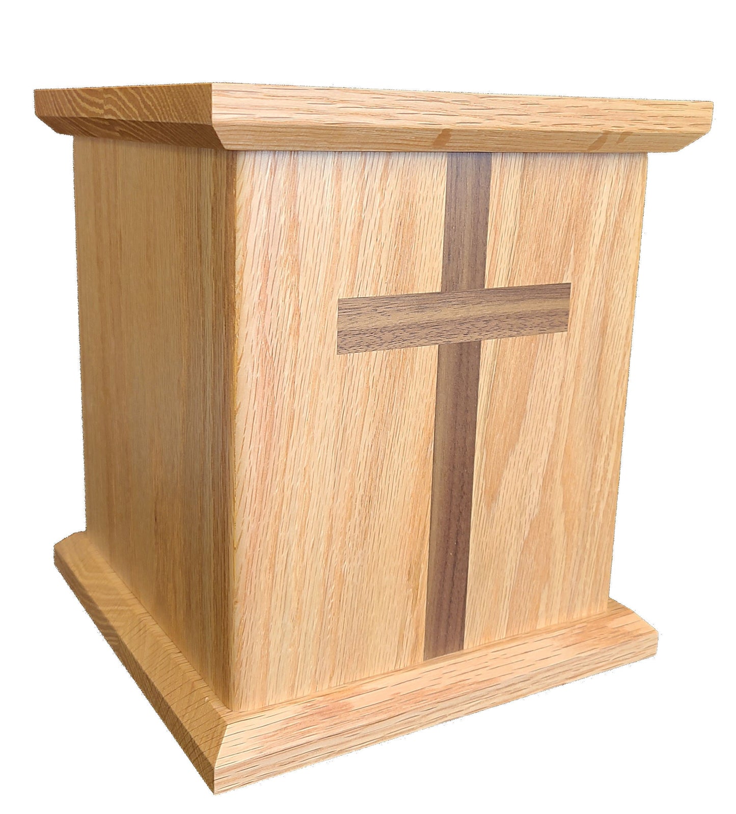 Eden oak cremation urn w/cross