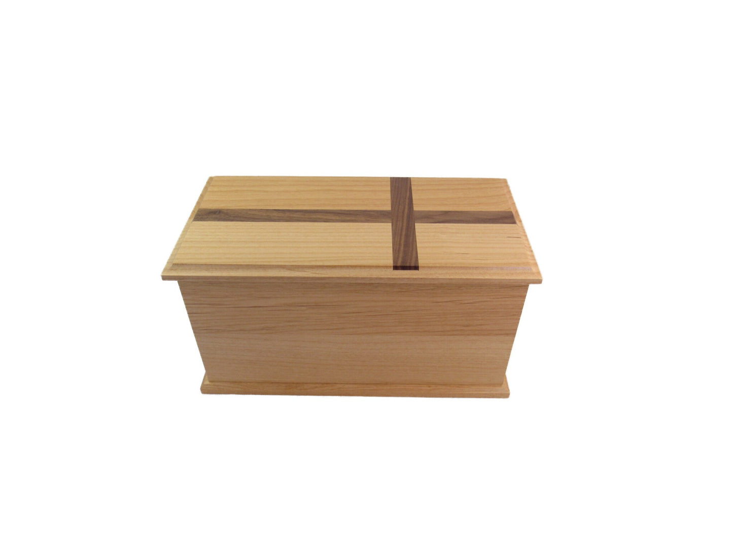 Handcrafted Alder Wood Cremation Urn: Walnut Cross Inlay, 300 Cubic Inch
