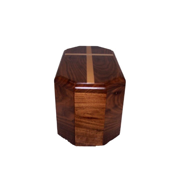 Walnut Companion Urn with Maple Cross: Handcrafted Lacquer Finish