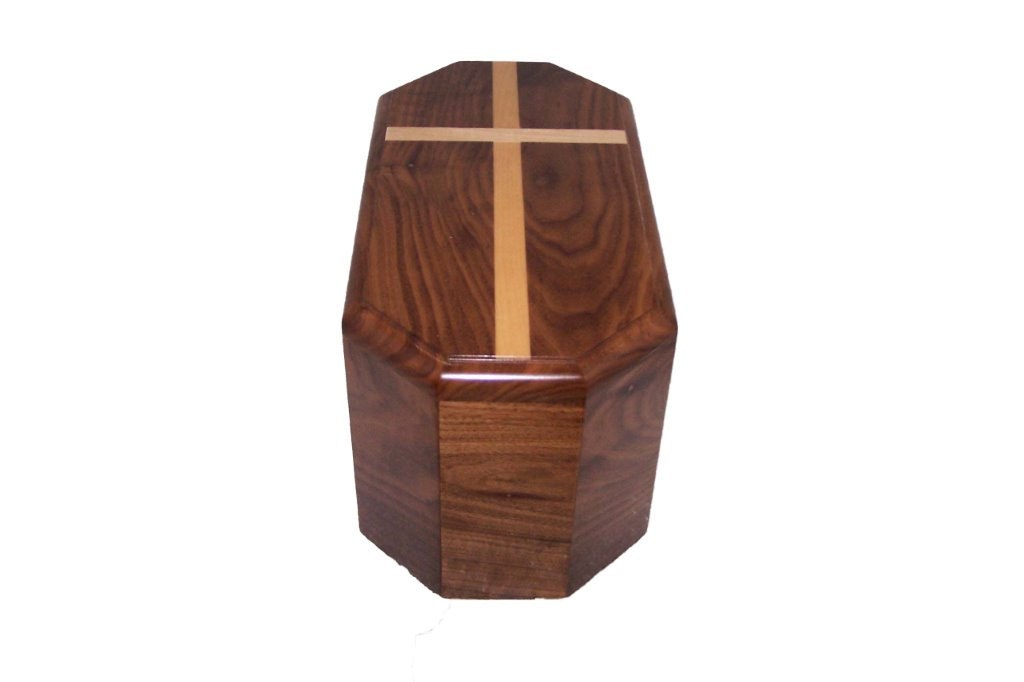 Walnut Companion Urn with Maple Cross: Handcrafted Lacquer Finish