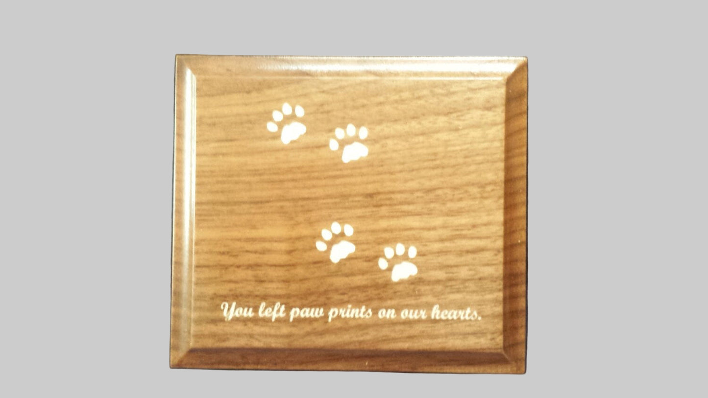 Engraved Cat Paw Print Walnut Keepsake cremation urn