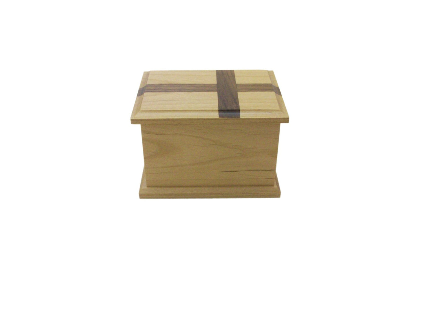 Small Alder Wood Keepsake Urn with Inlaid Walnut Cross – 30 Cubic Inches