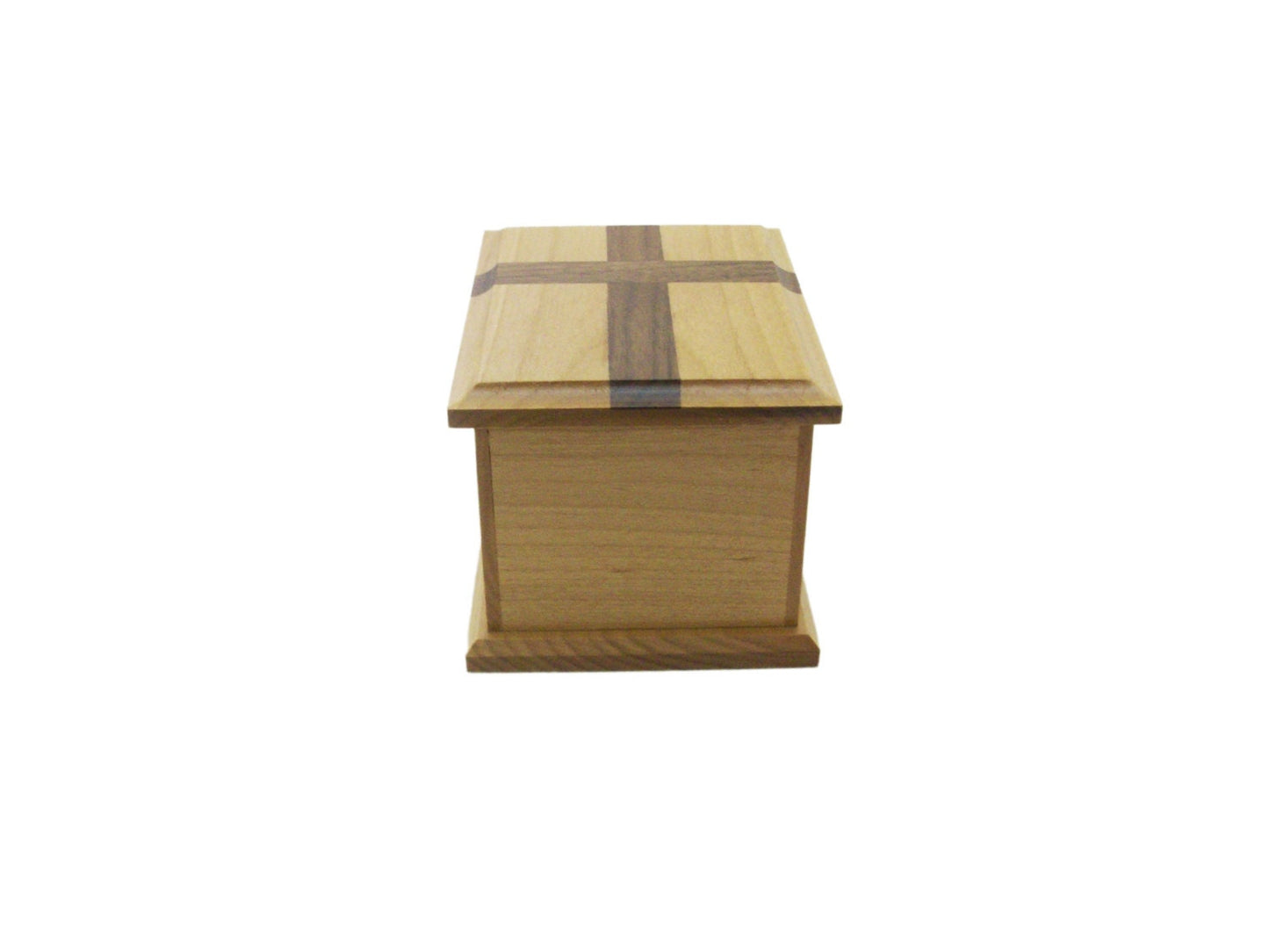 Small Alder Wood Keepsake Urn with Inlaid Walnut Cross – 30 Cubic Inches