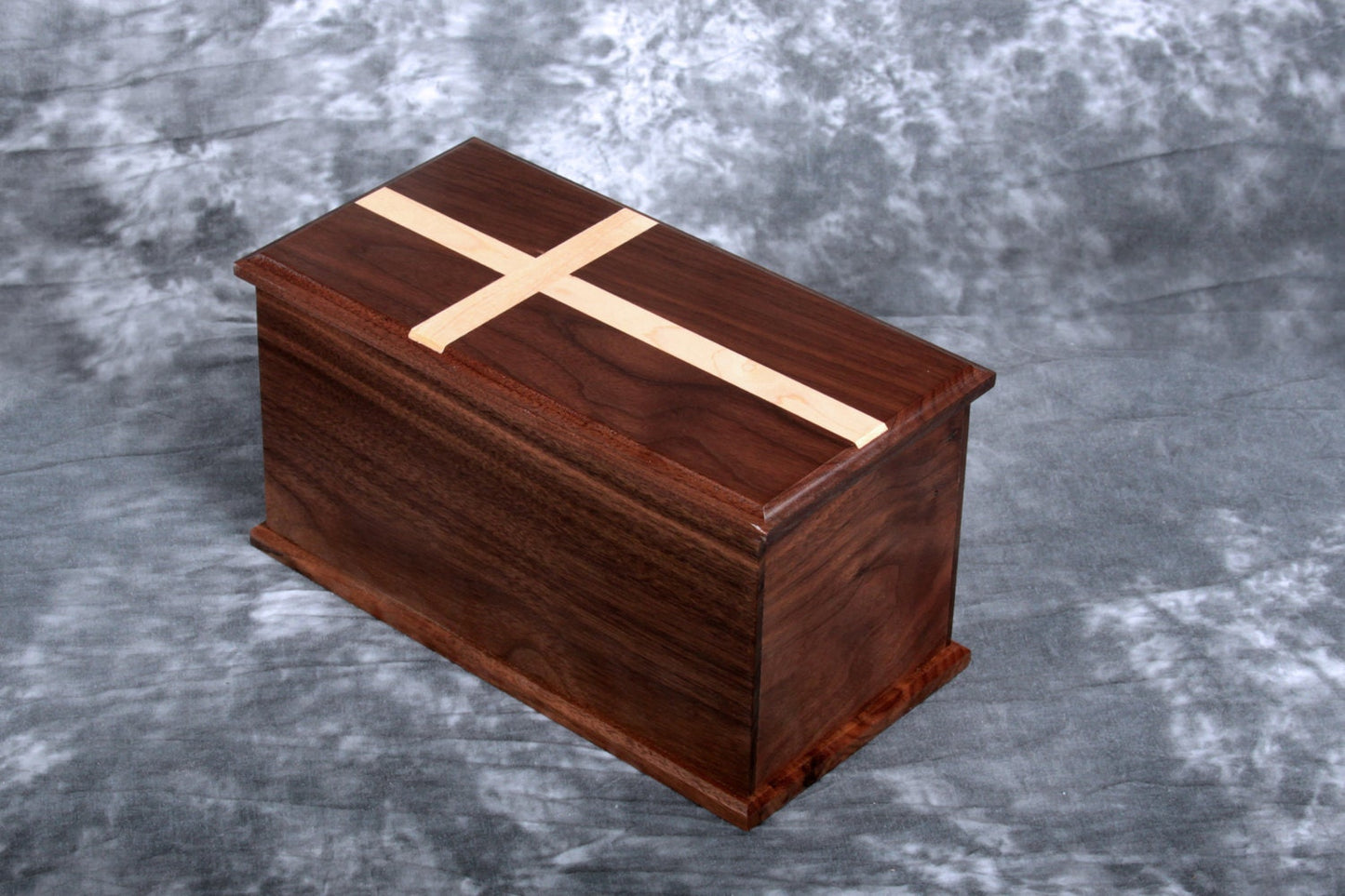 Extra large Walnut cremation urn with maple cross