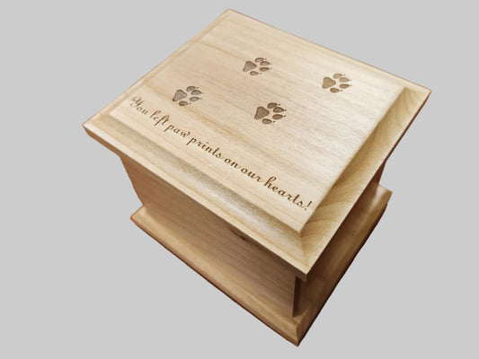 Small Keepsake Pet Memorial Urn – Paw Print Engraving + Inscription
