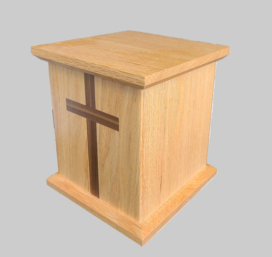 Eden oak cremation urn w/cross