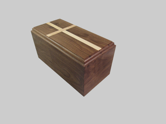 Traditional walnut urn with maple cross