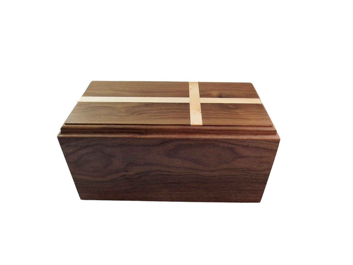 Traditional Walnut Companion Urn with Maple Cross | Wood Cremation Urn for Two