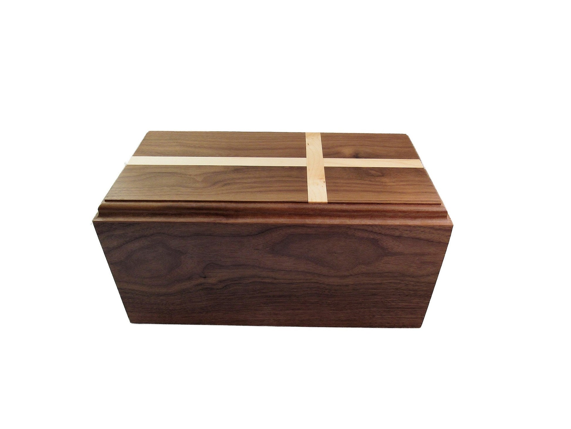 Traditional Walnut Companion Urn with Maple Cross | Wood Cremation Urn for Two
