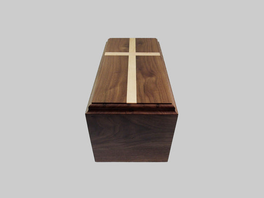 Traditional Walnut Companion Urn with Maple Cross | Wood Cremation Urn for Two