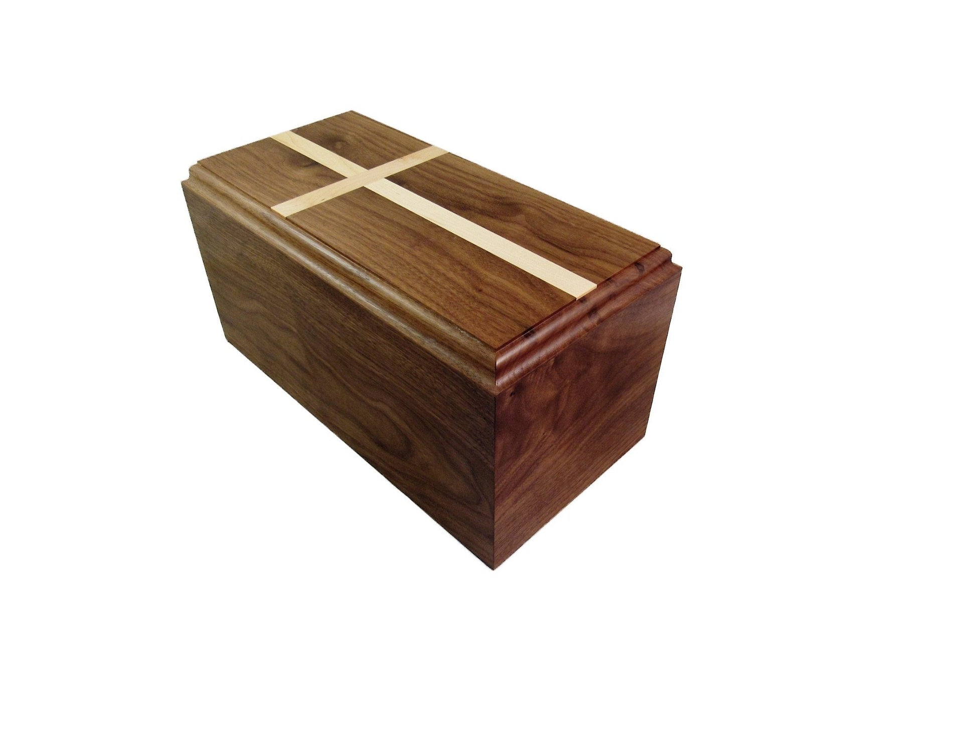 Traditional Walnut Companion Urn with Maple Cross | Wood Cremation Urn for Two