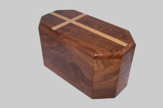 Walnut Companion Urn with Maple Cross: Handcrafted Lacquer Finish