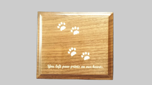 Engraved Cat Paw Print Walnut Keepsake cremation urn