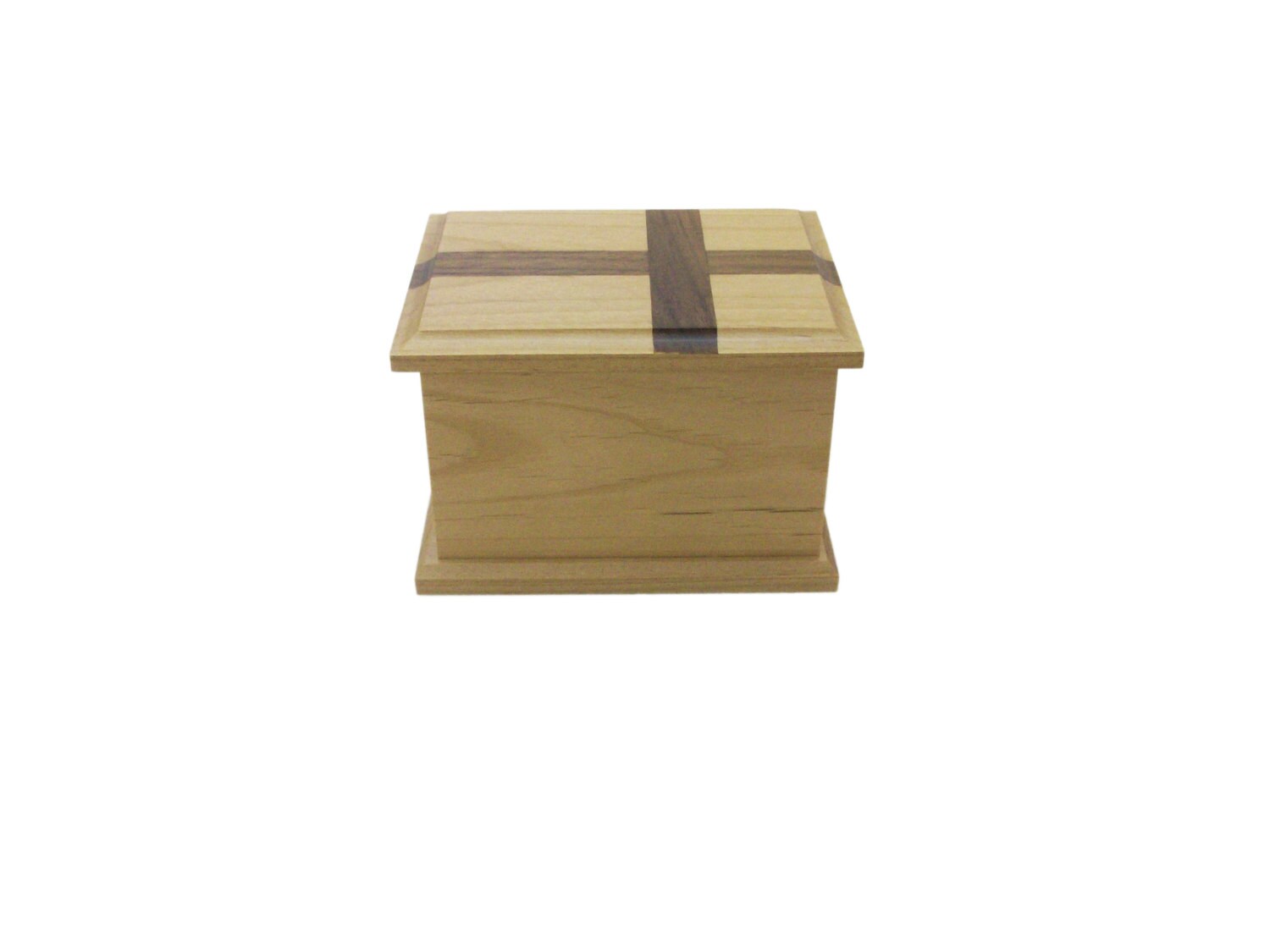 Small Alder Wood Keepsake Urn with Inlaid Walnut Cross – 30 Cubic Inches