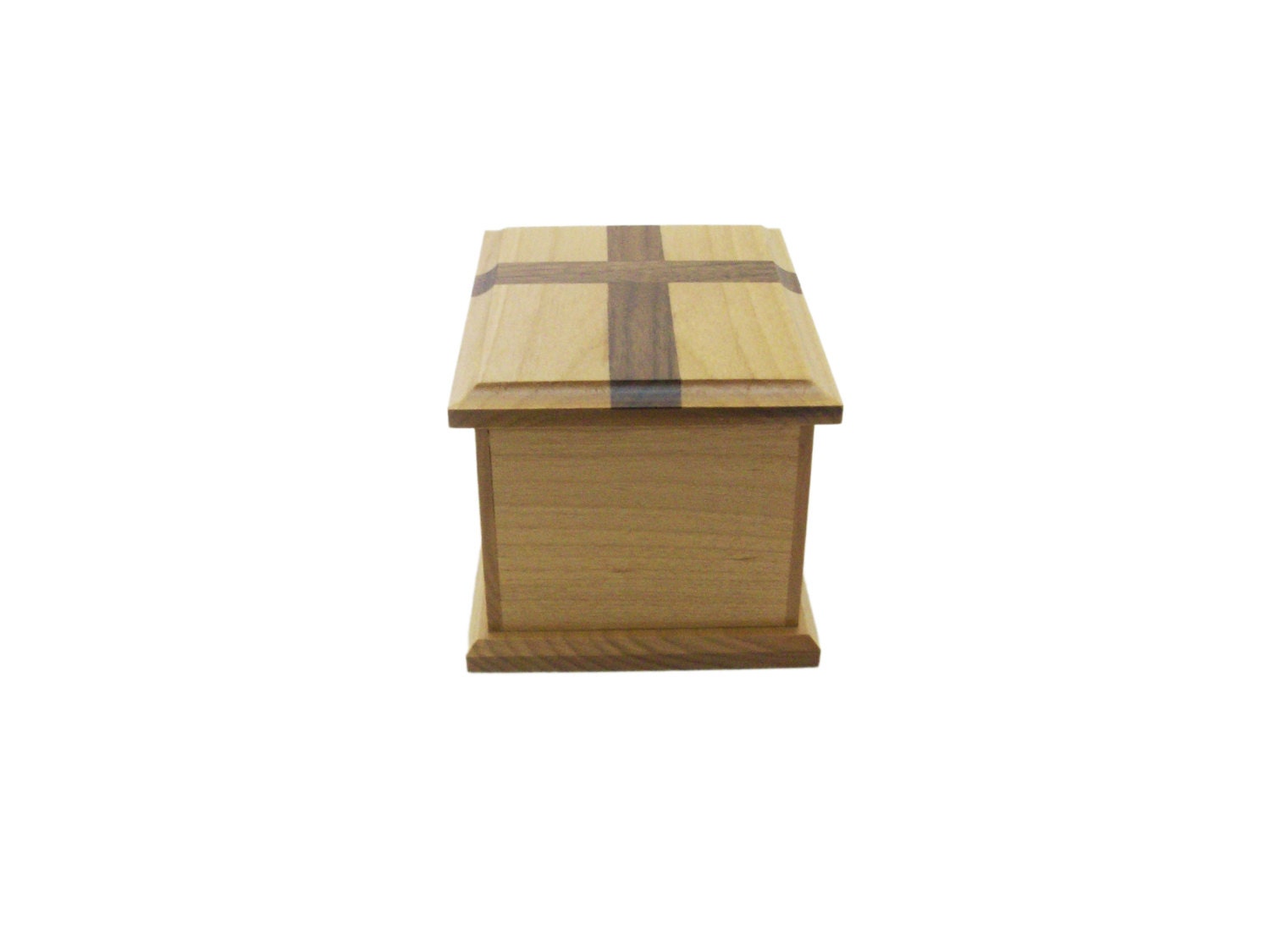 Small Alder Wood Keepsake Urn with Inlaid Walnut Cross – 30 Cubic Inches
