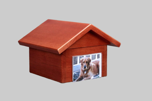 Alder Wood Doghouse Urn – Personalized Pet Memorial