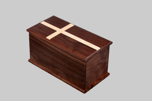Walnut 300# urn with maple cross