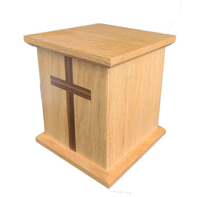 Eden square oak cremation urn with walnut cross